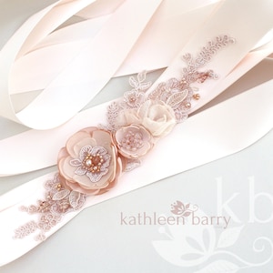 Wedding dress sash belt - floral with lace - Blush pink and warm cream - bridal accessory - STYLE: Amelia