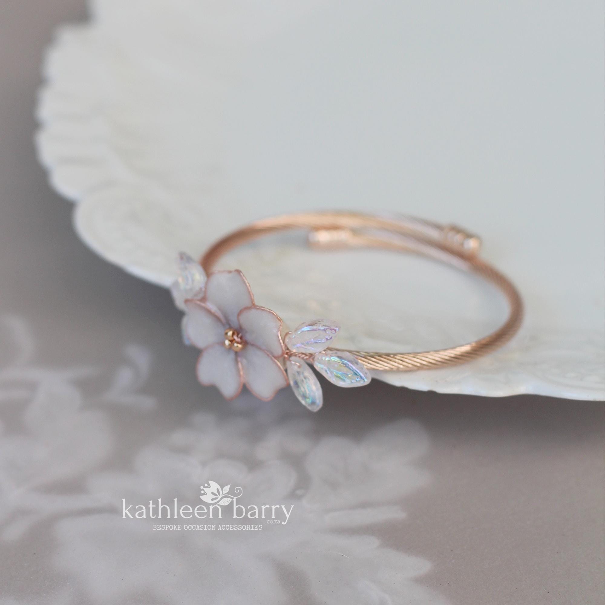 Flower leaf cuff bracelet, bangle style - assorted custom colors to order available in Gold, silver or rose gold finish Style : Varusha