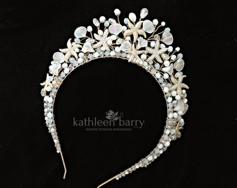 Starfish bridal taira crown beach wedding - destination - sea glass shells - color options available hair accessories STYLE: Pernille