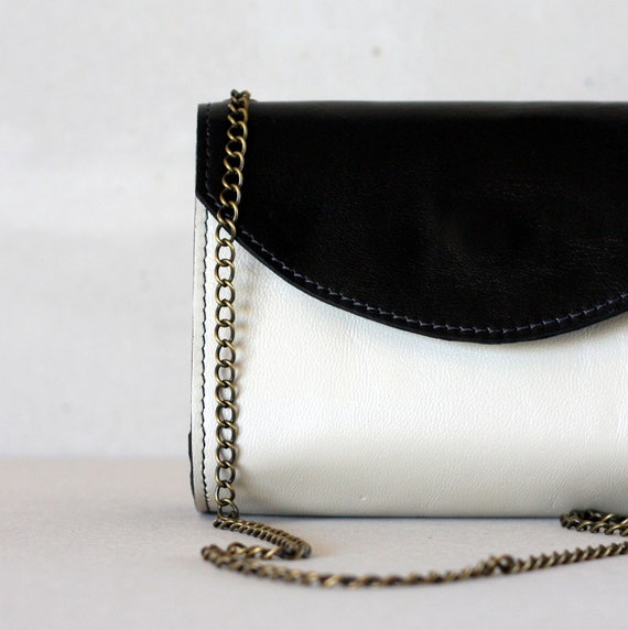 Black and white leather purse small evening bag leather Etsy
