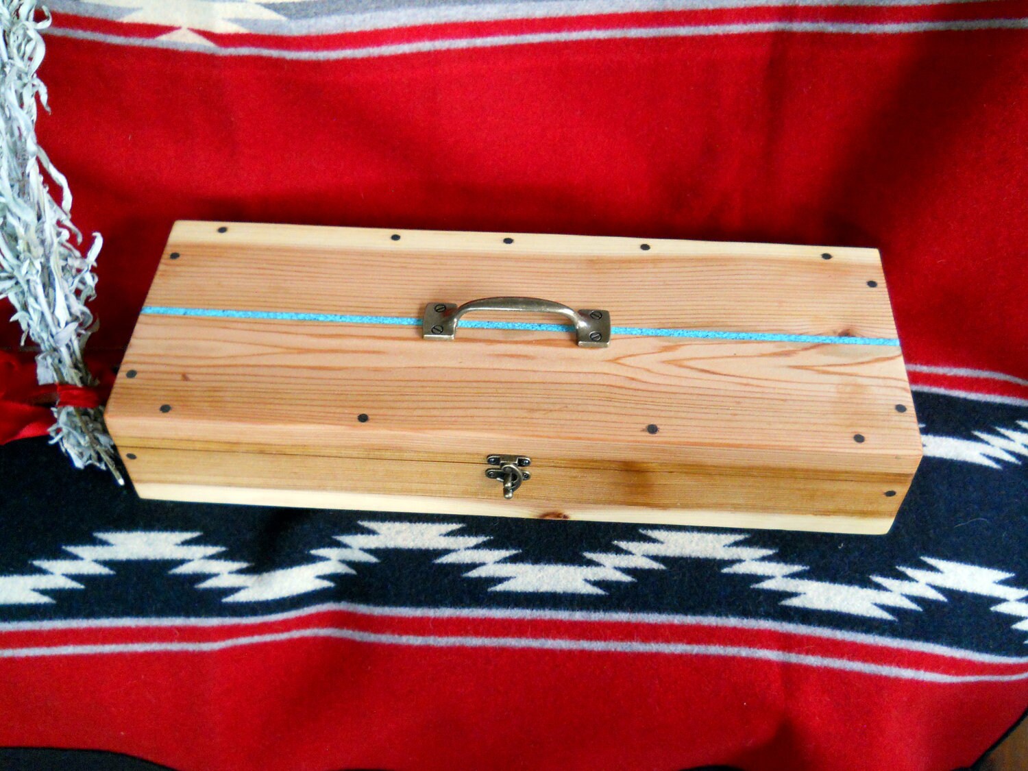 Unique Hand Crafted Cedar Feather Box with Turquoise Inlay and Etsy