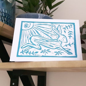 Hare linocut card image 3