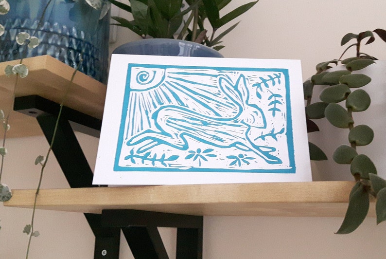 Hare linocut card image 3