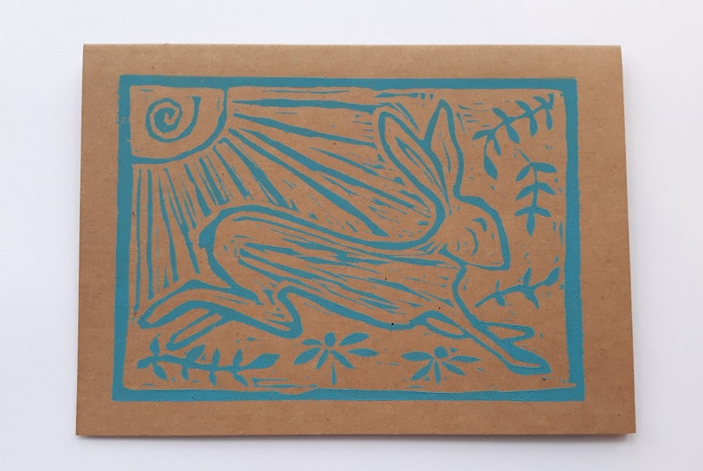 Hare linocut card image 2