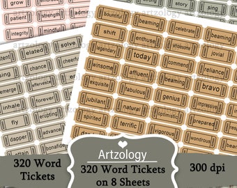 320 Word Tickets, Junk Journal Ephemera, No. 399