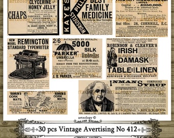 30 pc Vintage Advertising, Junk Journal Ephemera, No. 412