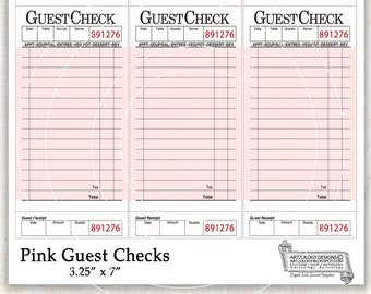 Pink Guest Checks, 2 Colors of Pink, Digital, Junk Journal, Ephemera, *Instant Download* NO. 306