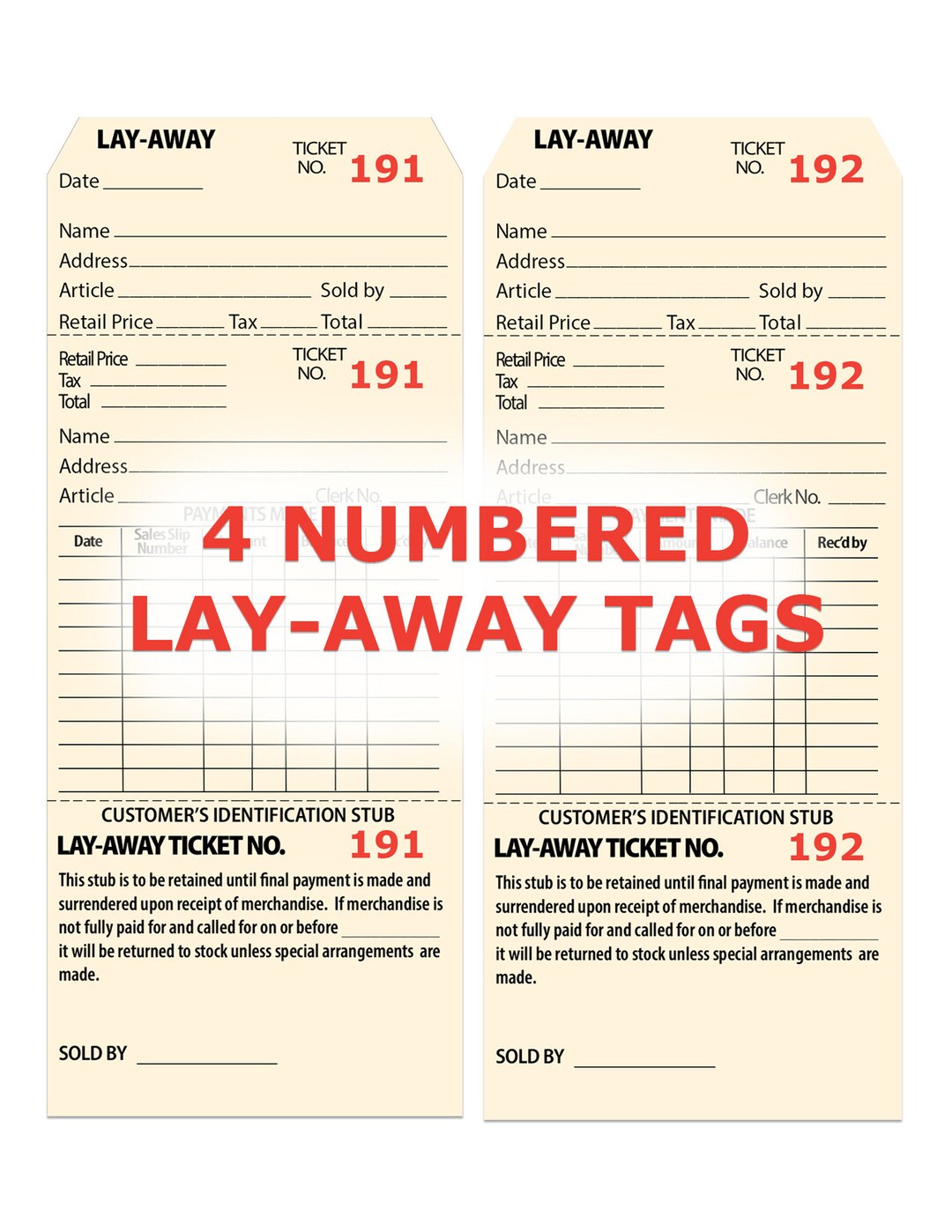 Lay-away Tags, Numbered, Printable, Smash Book, Junk Journal, Digital ...