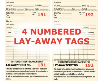 Lay-Away Tags, Numbered, Printable, Smash Book, Junk Journal, Digital #152