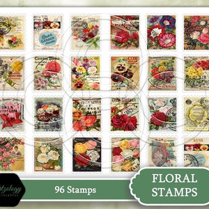 96 Faux Postage Stamps, Perfect for Junk Journals, Smash Books, Cameo/Scan N Cut Ready, Ephemera Kit, No. 596 imagem 3