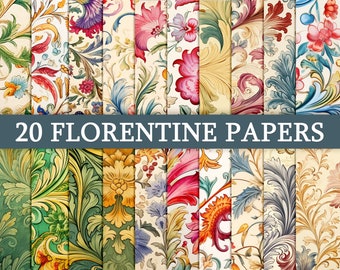 20 Sheet Printable Florentine, Digital Paper Decoupage, Collage Paper Art, Decorative Paper, Junk Journal Kit, Digital Paper Pattern No. 798