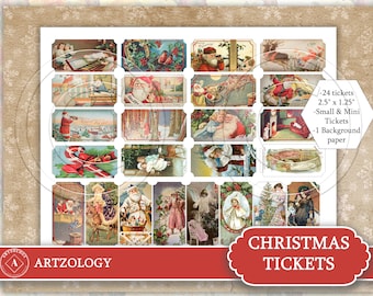 CHRISTMAS TICKETS, Printable, Ephemera, Junk Journal Santa, Collage, No. 502