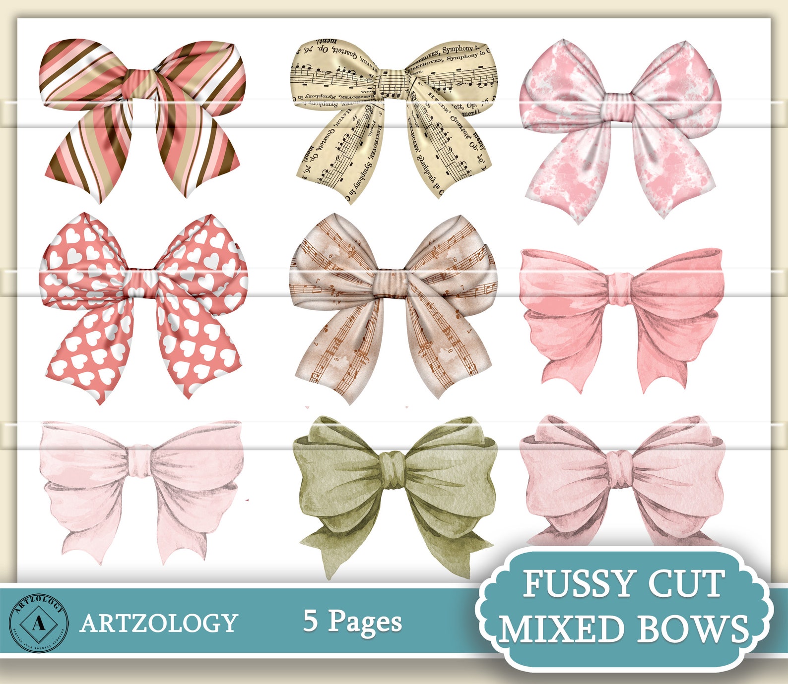 MIXED BOWS Set Pretty Bows Junk Journal Ephemera Printable - Etsy