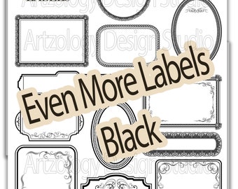Even More Labels, Black, Junk Journal Ephemera, Digital, No. 595