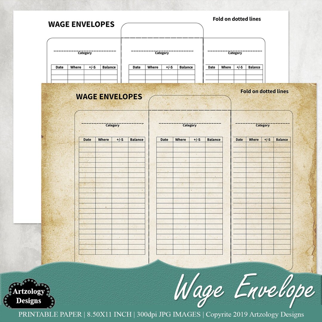 Printable Wage Envelope, Digital Paper, Journal Pages, Junk Journal ...