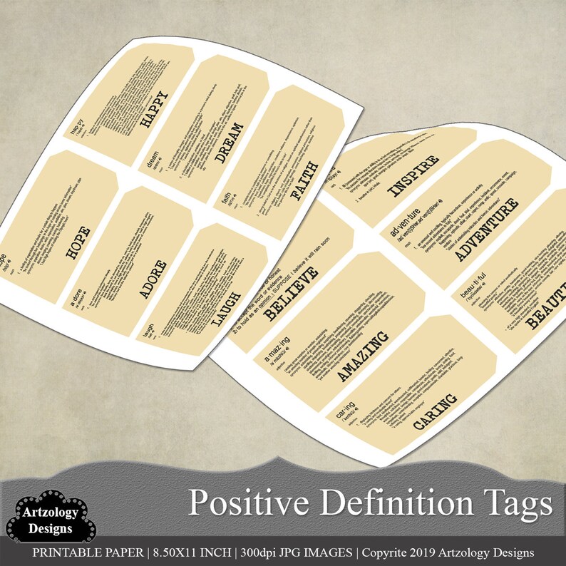 Vintage Positive Definition Tags Vintage Ephemera Printable Etsy