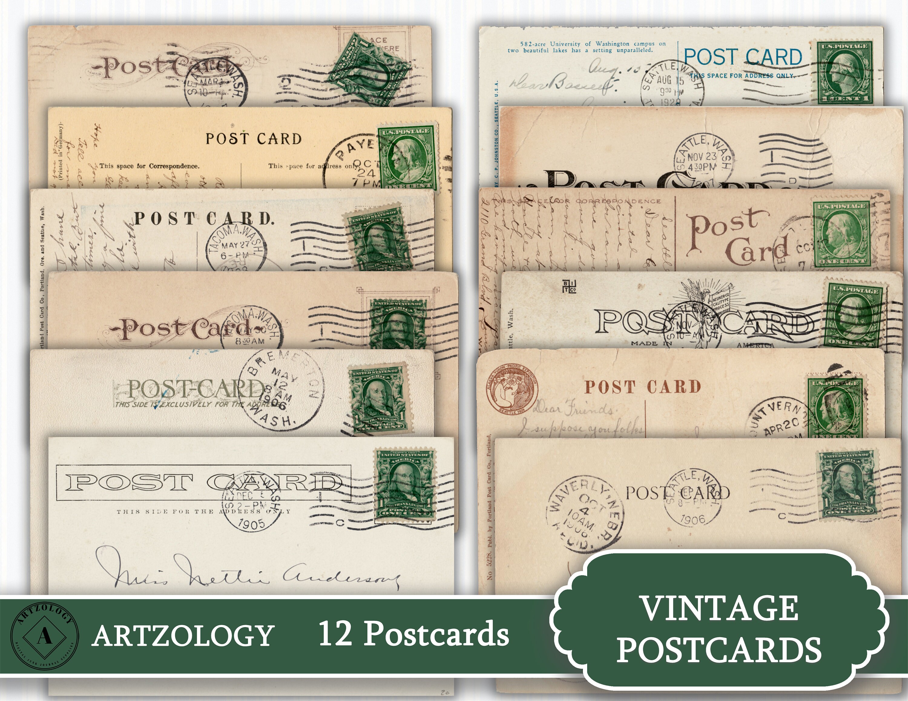 VINTAGE POSTCARDS, Junk Journal, Printable Ephemera, No. 574