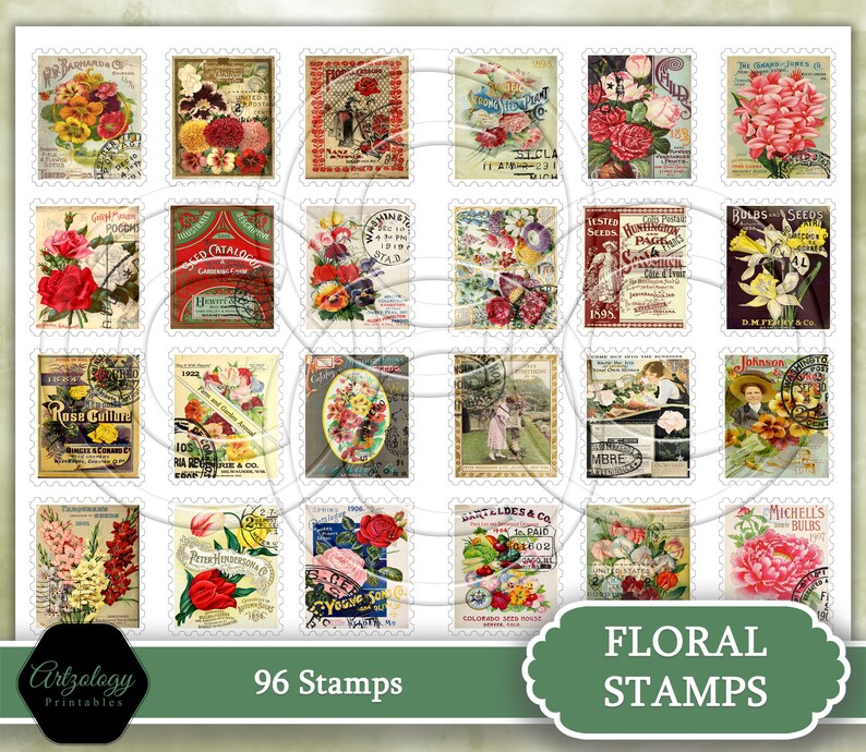 96 Faux Postage Stamps, Perfect for Junk Journals, Smash Books, Cameo/Scan N Cut Ready, Ephemera Kit, No. 596 imagem 5