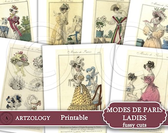 22 Pg MODES DE PARIS Ladies, Fussy Cuts, Imprimable, Junk Journal Ephemera, No. 550