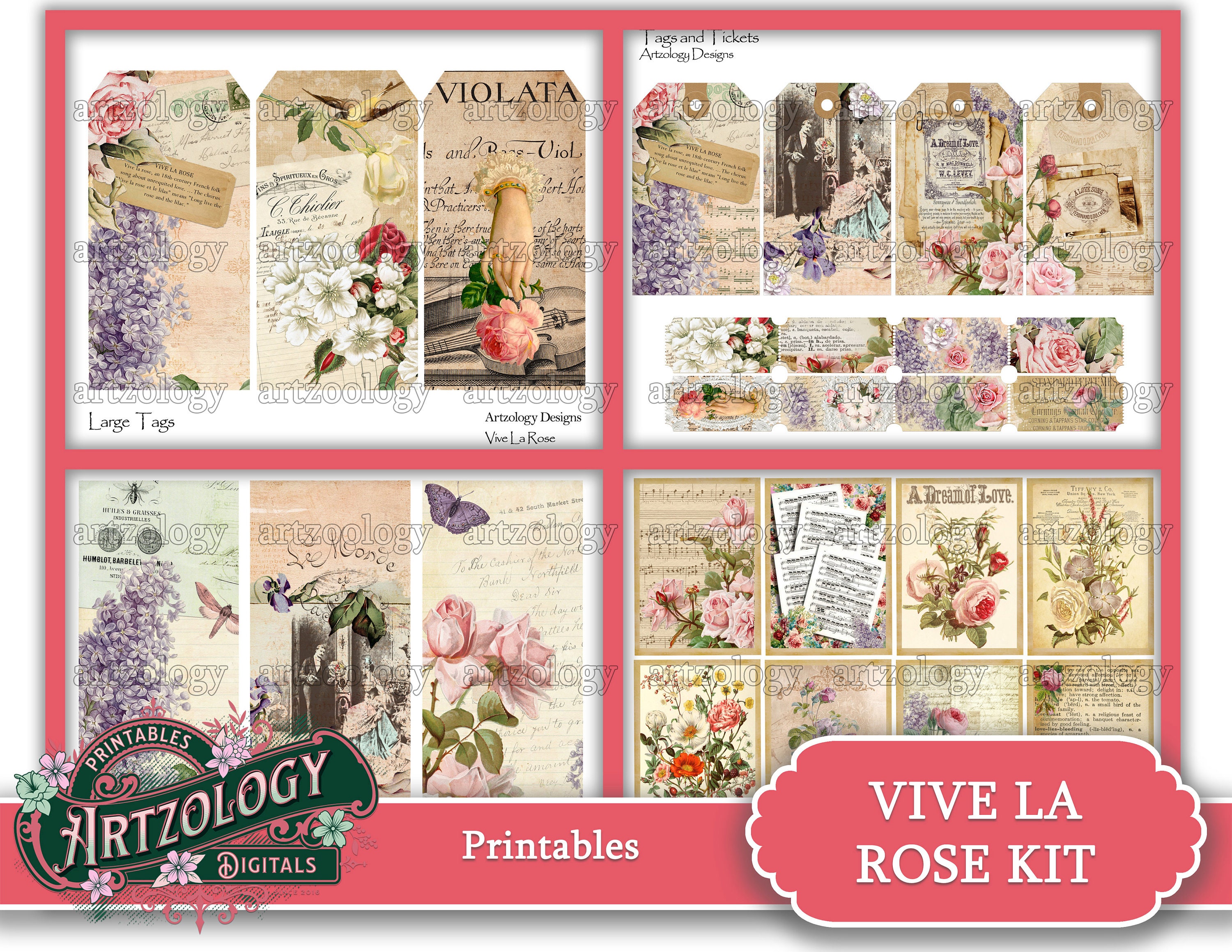VIVE LA ROSE Junk Journal Kit-22 Page Printable Digital - Etsy