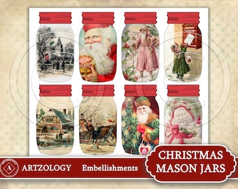 Christmas Mason Jars, Printable, Journal Ephemera, No. 511