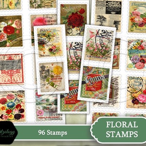 96 Faux Postage Stamps, Perfect for Junk Journals, Smash Books, Cameo/Scan N Cut Ready, Ephemera Kit, No. 596 imagem 1