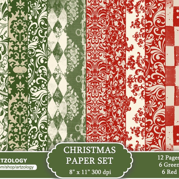 Christmas Red and Green Paper Pack DIGITAL, Printable, No. 796