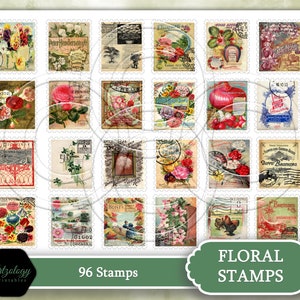 96 Faux Postage Stamps, Perfect for Junk Journals, Smash Books, Cameo/Scan N Cut Ready, Ephemera Kit, No. 596 imagem 2