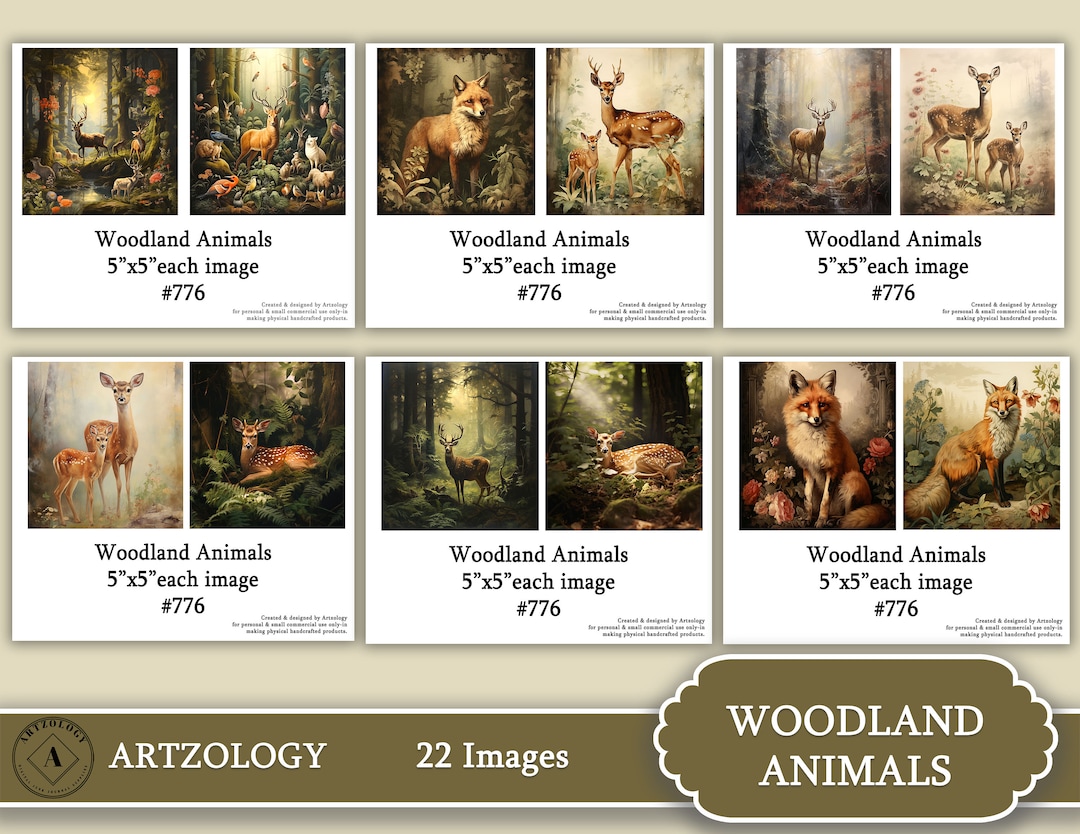 Woodland Animals, 5x5 Inch, Printable Journal Ephemera, No. 776 - Etsy