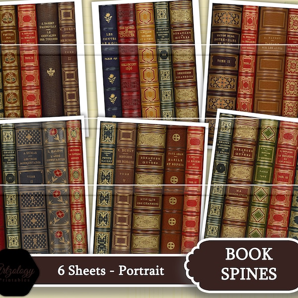 BOOK SPINES, Ornate vintage books, Antique library, Book collage, Junk Journal, Ephemera, Printable, No. 606