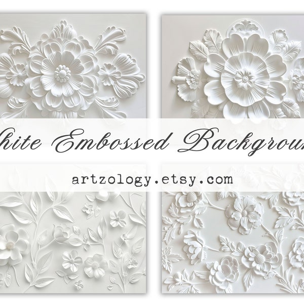 30 Pg WHITE EMBOSSED junk journal backgrounds, white elegant background paper for junk journals, collage sheets, No. 869