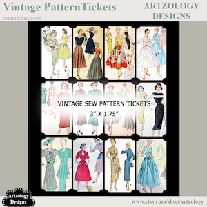 Vintage Sewing Pattern Tickets, Digital Junk Journal Ephemera, Instant ...