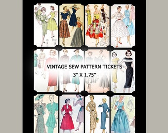 Vintage Sewing Pattern Tickets, digital junk journal ephemera, Instant download, JPG, No 140