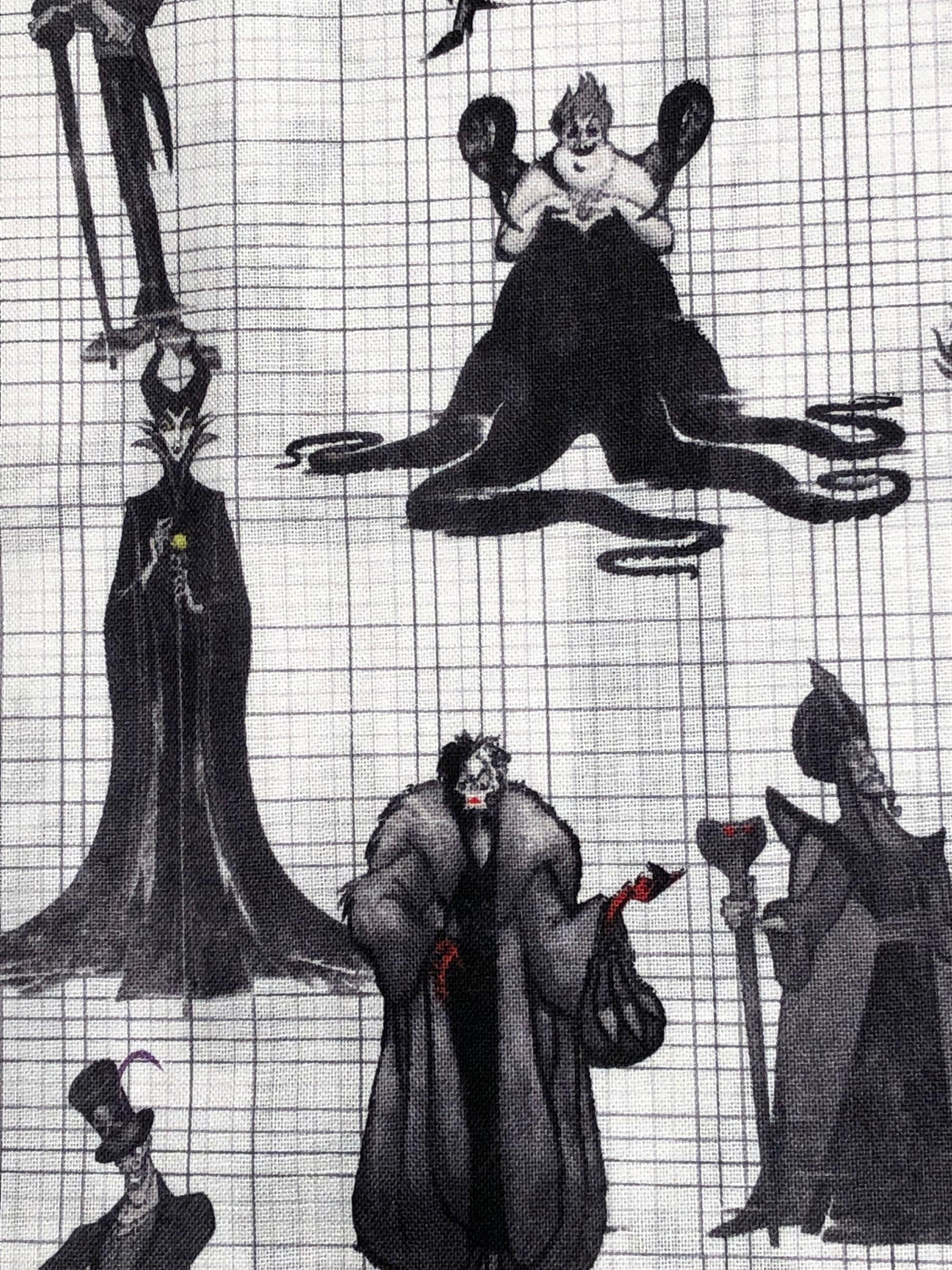 Disney Villains Steampunk Maleficent Ursula Cruella Hades Jafar Scar Cotton Fabric 18x21 Fat Quarter