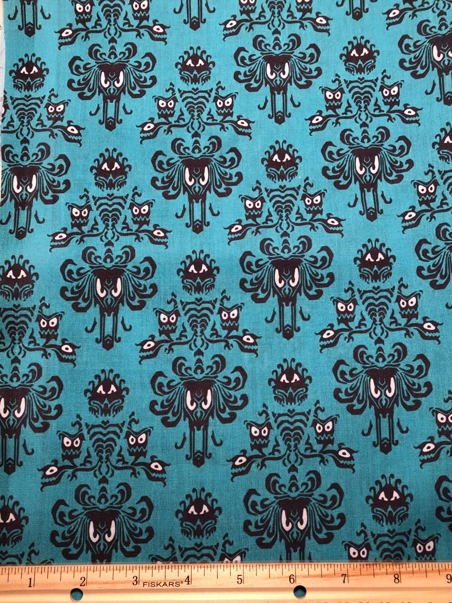Haunted Mansion Wallpaper Inspired Teal Poly Cotton Fabric