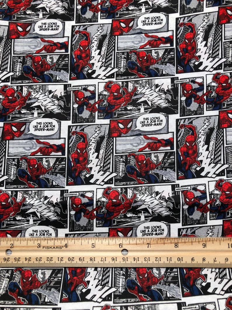 Marvel Comics Spiderman Comic Panels Black and White Cotton Fabric 18 x 21, 1/4 yard image 2