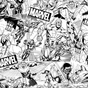 Marvel Comics Avengers Sketch Art Black And White Fabric 1/4