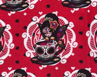 Day of the Dead Fairy Red Cotton Fabric 18” x 19”