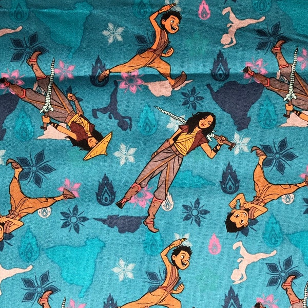 Disney’s Warrior Princess Raya Teal Cotton Fabric 18” x 21” Fat Quarter