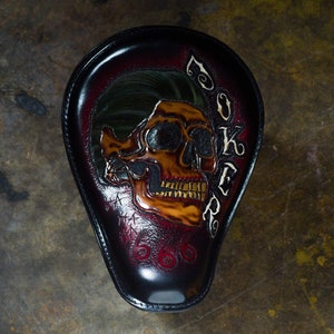 JOKER Motorcycle Leather Seat for Custom Harley,  Shovelhead, Panhead, Knucklehead, Chopper , Custom Motorcycle Seat