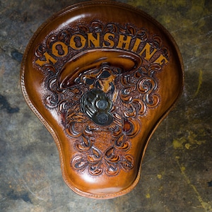 Handmade Moonshine Motorcycle Leather Seat for Custom Shovelhead & Panhead - A Unique Gift for Him