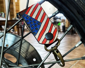 Handgefertigte Leder Schlüsselanhänger Amerikanische Flagge USA