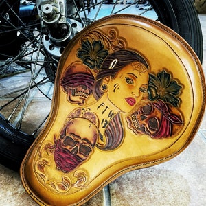 FTW 13 Leather motorcycle solo seat Bobber Chopper Shovelhead Biker Bagger, See no Evil Speak no Evil  Hear no Evil, Custom Orders Welcome