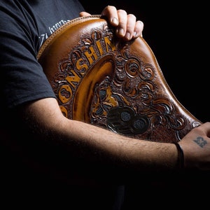 Moonshine Motorcycle Leather Seat for Custom Shovelhead, Panhead, Knucklehead, Chopper, gift for him, handmade