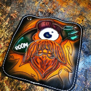 Cartera de motociclista Eyeball Beardo Cartera de cuero con cadena hecha a mano Kustom Kulture Rockabilly Cuero personalizado con herramientas Hot Rod