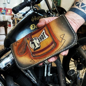 Handmade Chain Leather Wallet, Biker Wallet, Leather Purse, Kustom Kulture low brow pinstriping Biker Rockabilly Old skool, Handmade Wallet