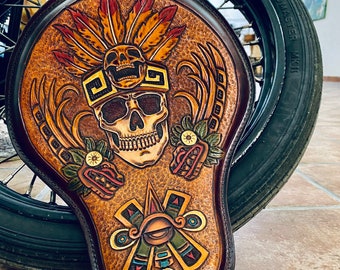 Mayans skull leather motorcycle Seat Bobber Panhead Chopper Harley Davidson solo Seat Bagger handmade custom leather seat Kustom kulture FTW