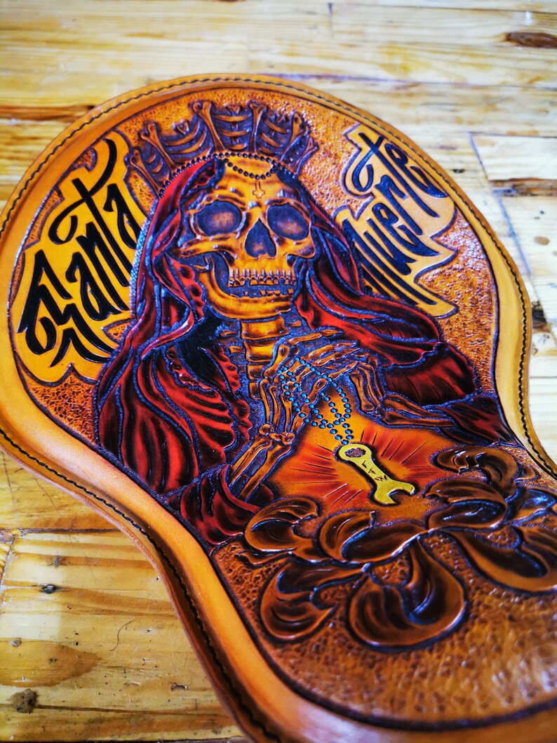 Santa Muerte Handmade Leather Motorcycle Seat Bobber Chopper Etsy