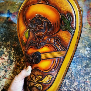 Mariachi Leather Motorcycle Seat – Custom Harley Davidson Chopper Bobber Solo Seat Handmade Chicano Old School Style for Knucklehead, Bagger