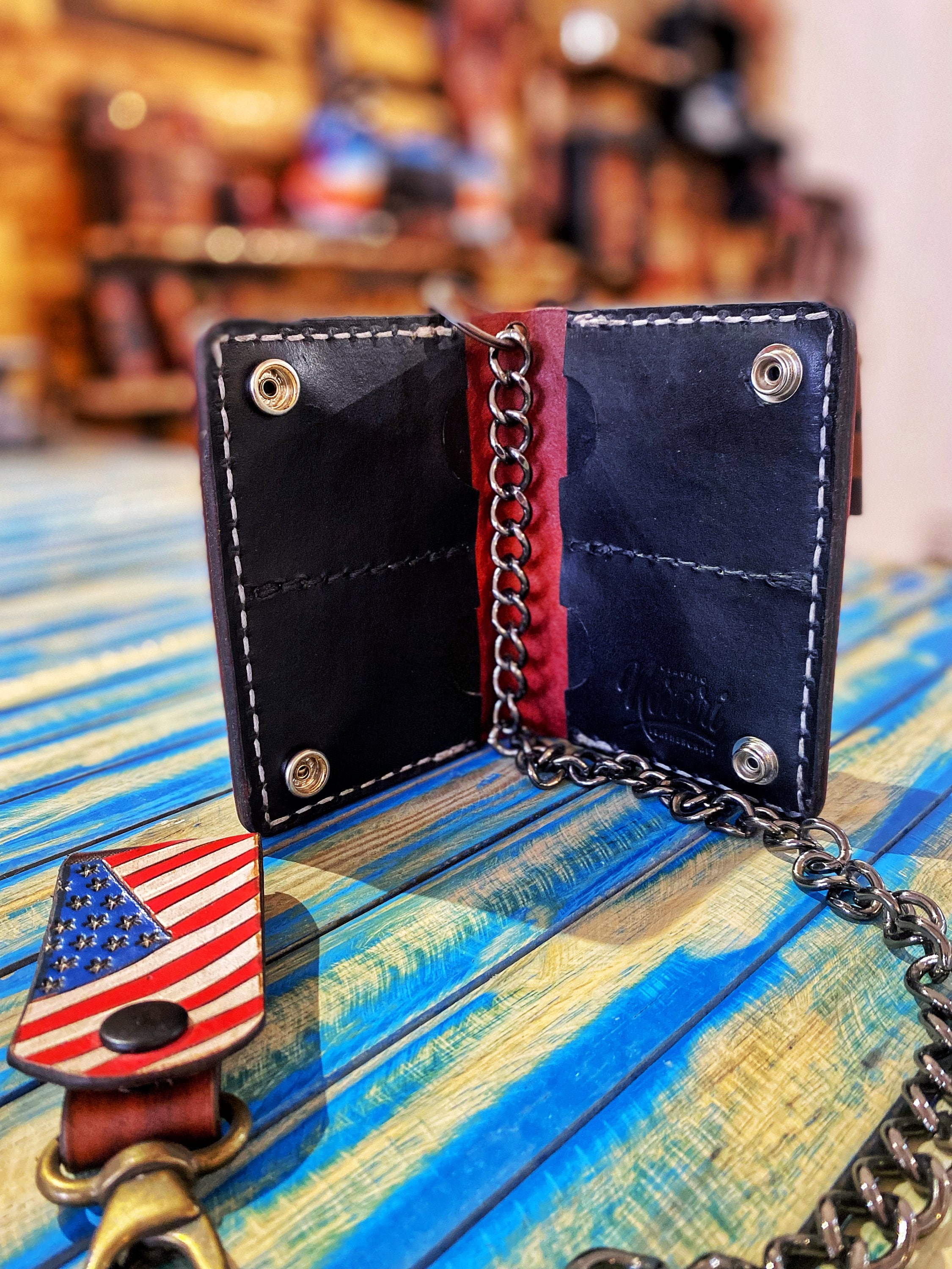 Handmade Leather Wallet With Mr. Horsepower and Woodpecker